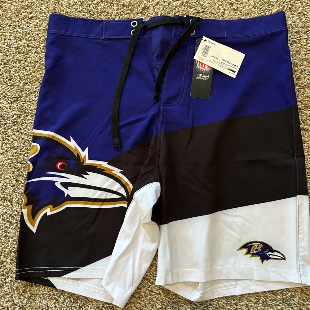 NFL Men's Baltimore Ravens Swim Trunks - Purple and Black